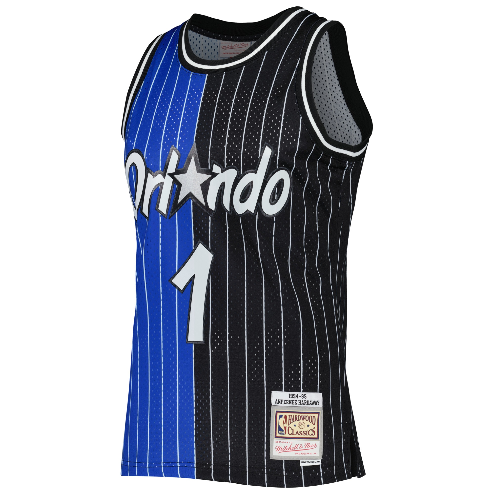 Men's Orlando Magic Penny Hardaway Blue/Black Hardwood Classics 1994/95 Split Swingman Jersey