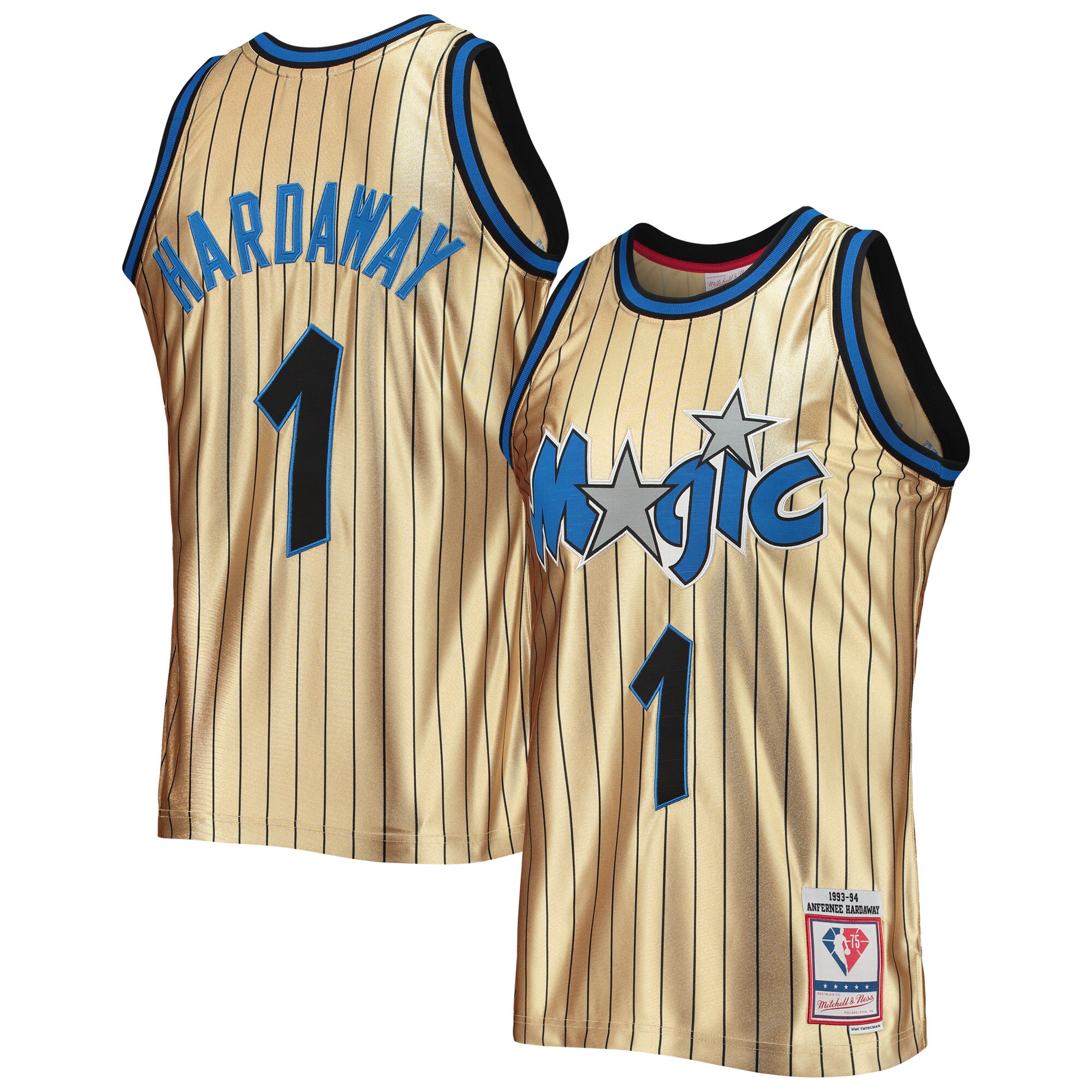 Men's Orlando Magic Penny Hardaway Gold 75th Anniversary 1993/94 Hardwood Classics Swingman Jersey