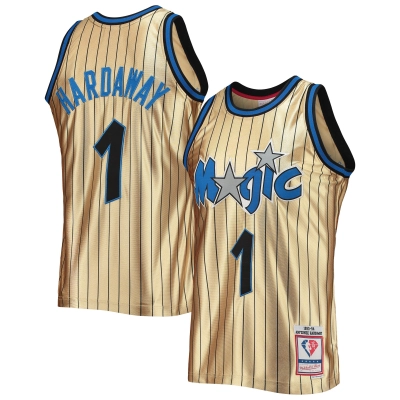 Men's Orlando Magic Penny Hardaway Gold 75th Anniversary 1993/94 Hardwood Classics Swingman Jersey 01