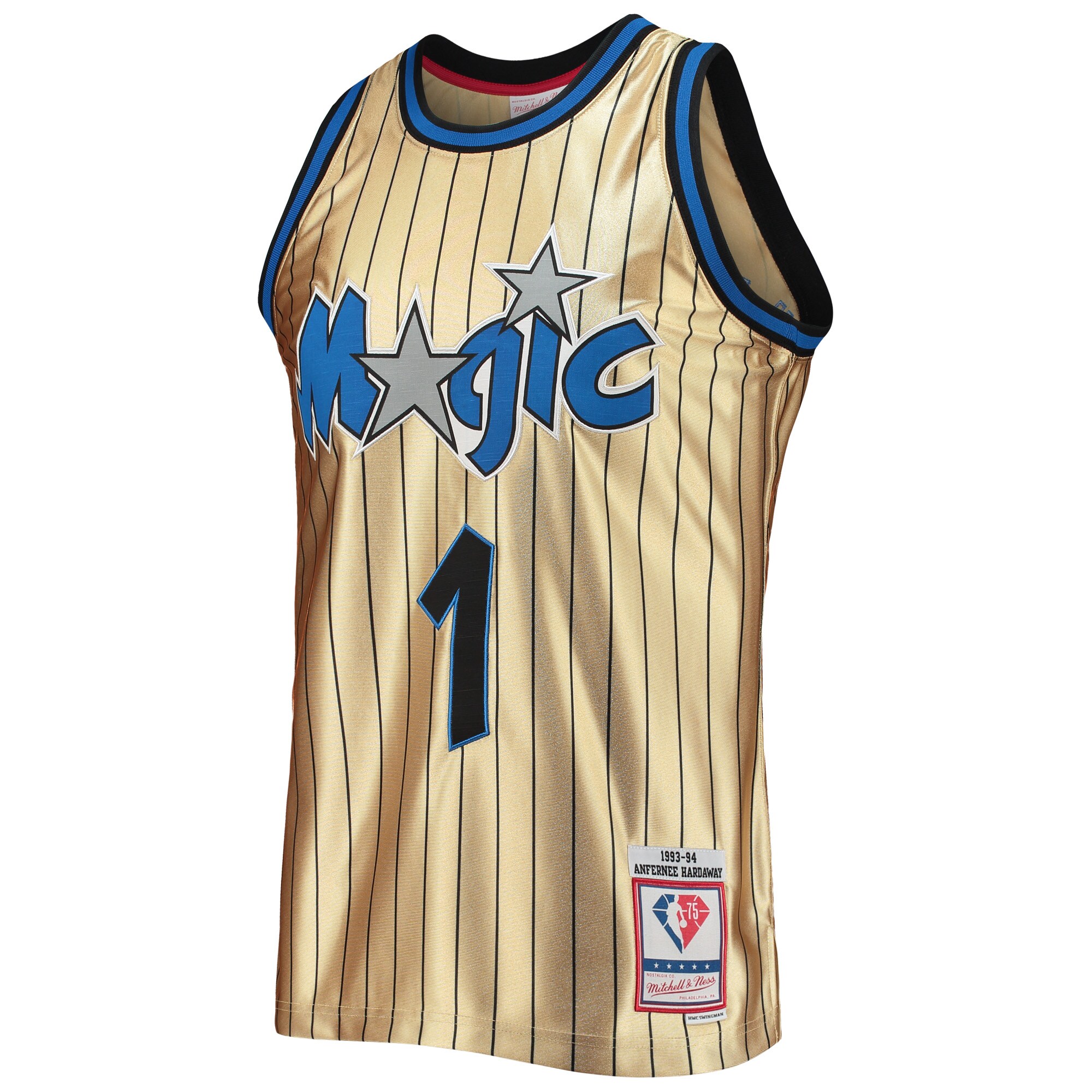 Men's Orlando Magic Penny Hardaway Gold 75th Anniversary 1993/94 Hardwood Classics Swingman Jersey