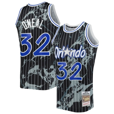 Men's Orlando Magic Shaquille O'Neal Black 1994/95 Hardwood Classics Marble Swingman Jersey 01