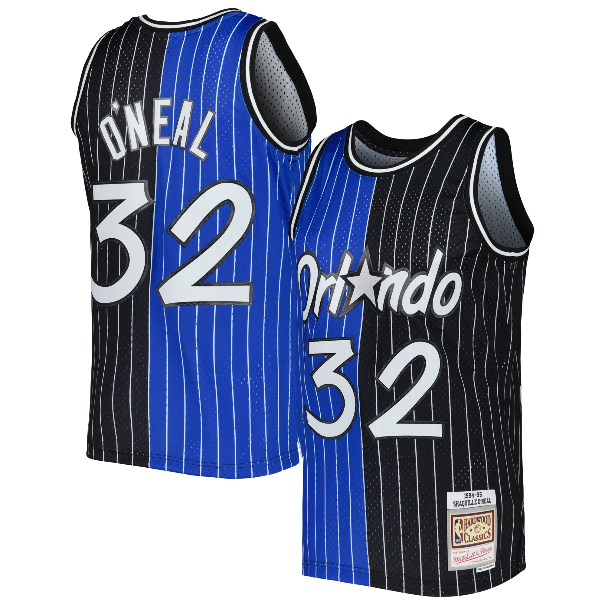Men's Orlando Magic Shaquille O'Neal Blue/Black Hardwood Classics 1994/95 Split Swingman Jersey