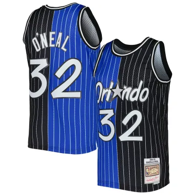 Men's Orlando Magic Shaquille O'Neal Blue/Black Hardwood Classics 1994/95 Split Swingman Jersey 01
