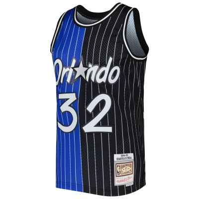 Men's Orlando Magic Shaquille O'Neal Blue/Black Hardwood Classics 1994/95 Split Swingman Jersey 02
