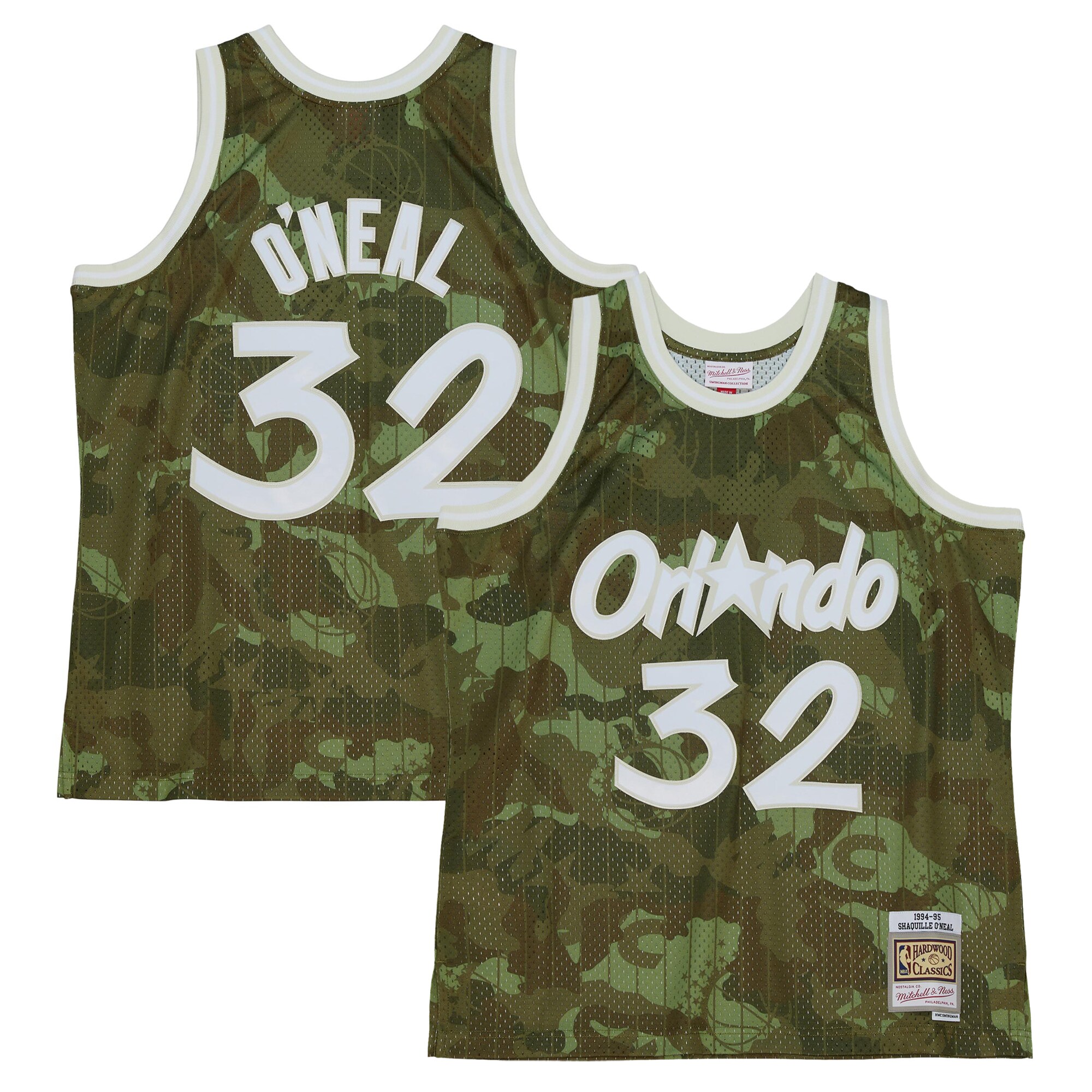 Men's Orlando Magic Shaquille O'Neal Camo Hardwood Classics 1994/95 Ghost Green Swingman Jersey