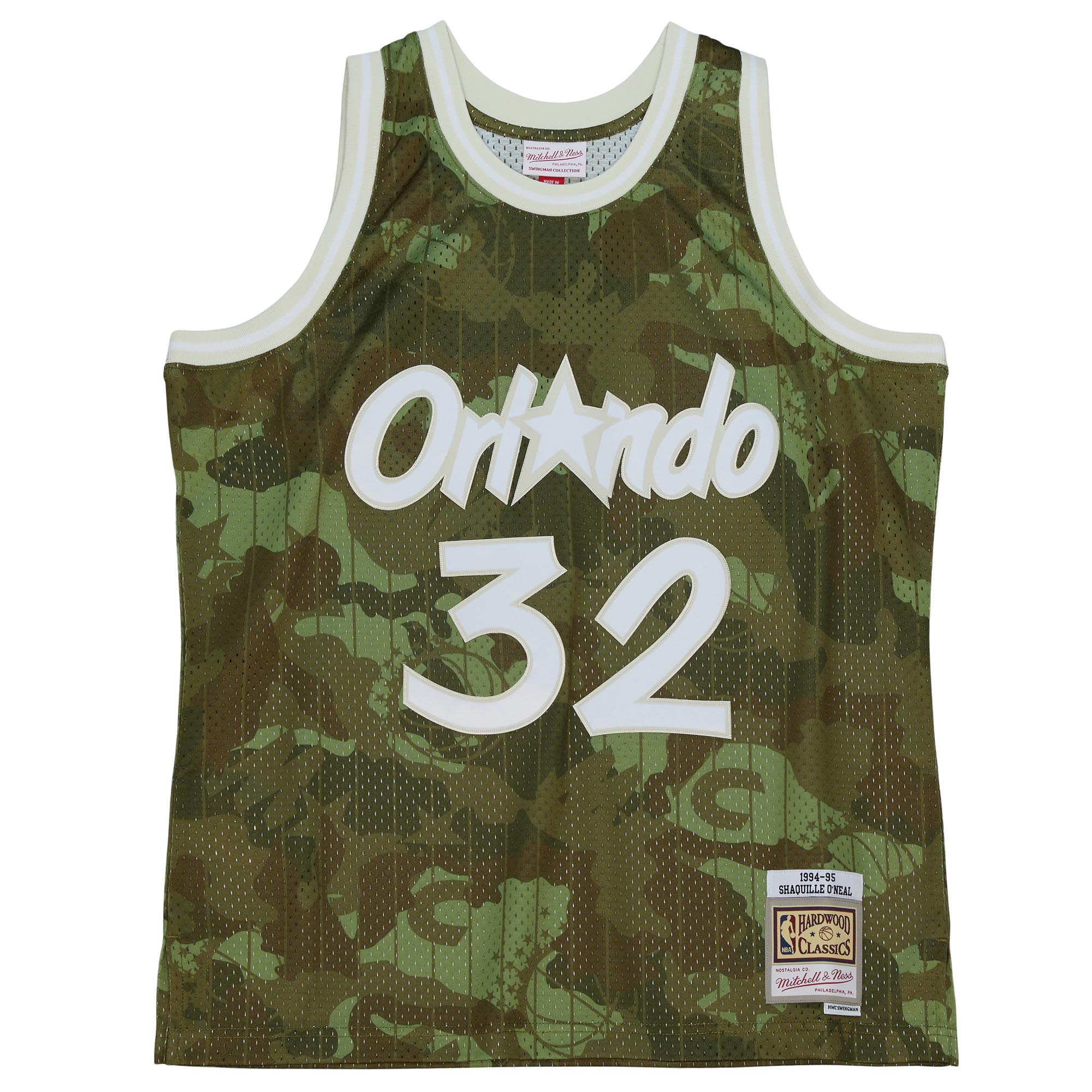 Men's Orlando Magic Shaquille O'Neal Camo Hardwood Classics 1994/95 Ghost Green Swingman Jersey