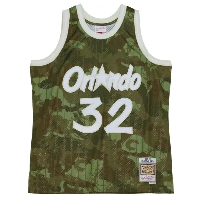 Men's Orlando Magic Shaquille O'Neal Camo Hardwood Classics 1994/95 Ghost Green Swingman Jersey 02