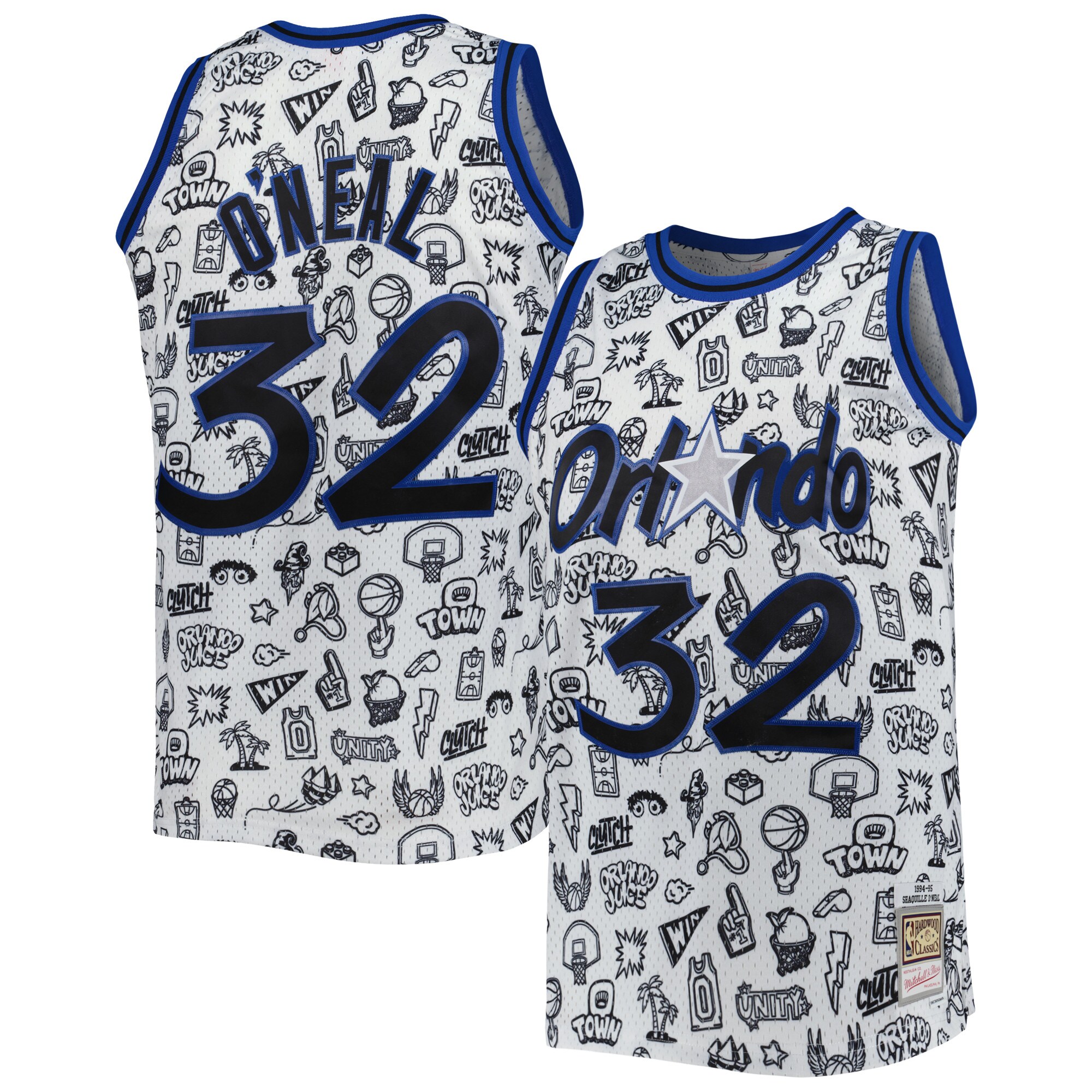 Men's Orlando Magic Shaquille O'Neal White 1994/95 Hardwood Classics Doodle Swingman Jersey