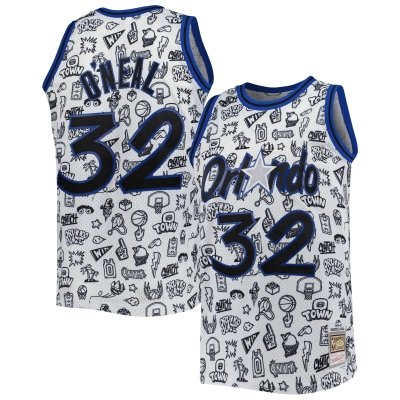 Men's Orlando Magic Shaquille O'Neal White 1994/95 Hardwood Classics Doodle Swingman Jersey 01
