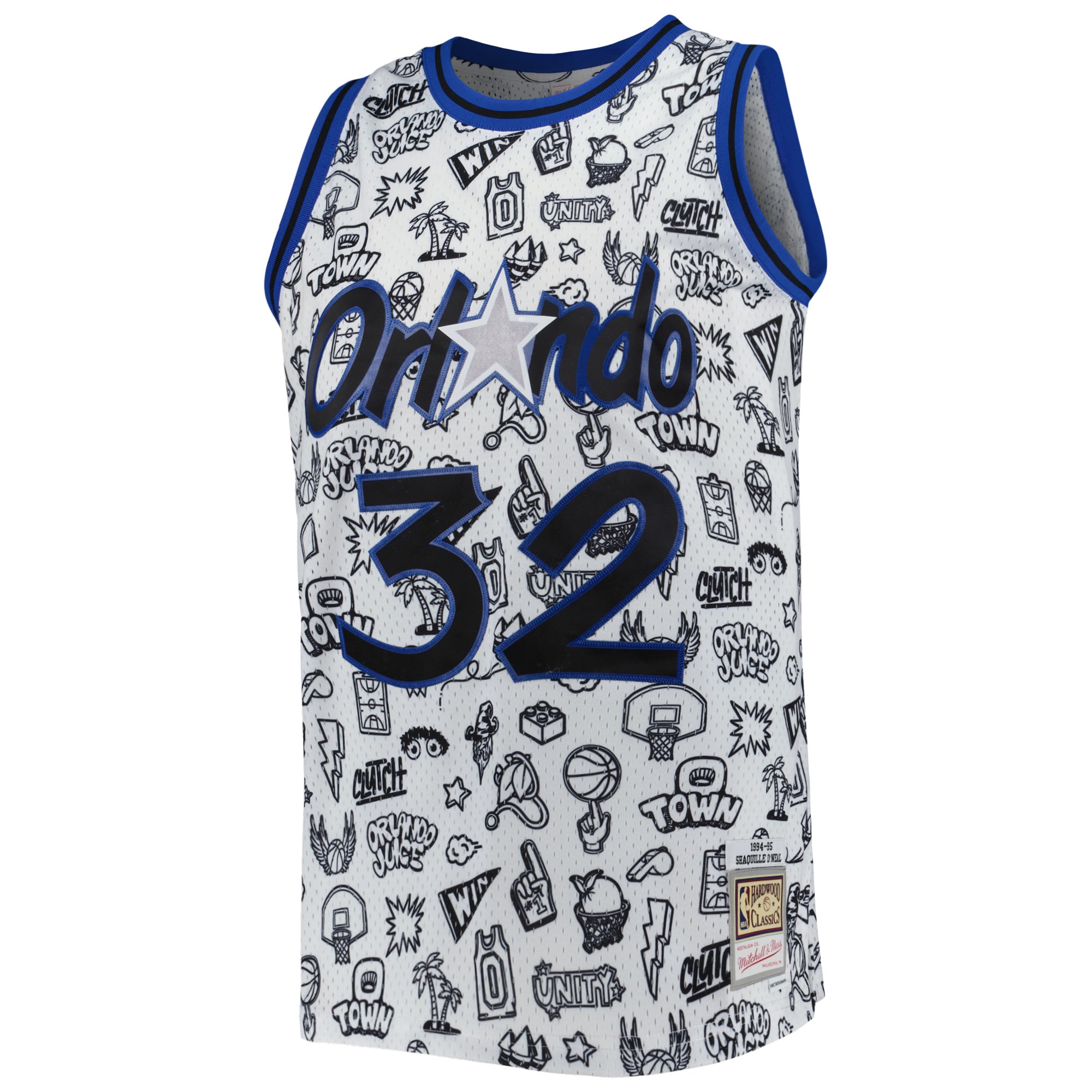 Men's Orlando Magic Shaquille O'Neal White 1994/95 Hardwood Classics Doodle Swingman Jersey