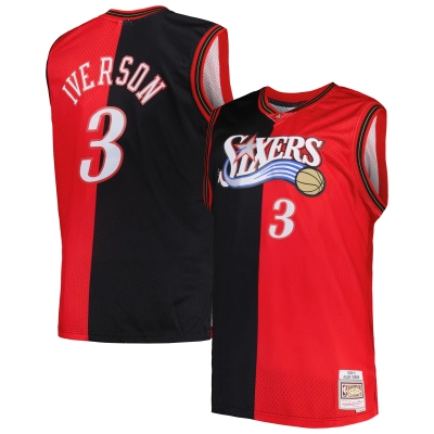 Men's Philadelphia 76ers Black/Red Big & Tall Hardwood Classics 2000/01 Split Swingman Jersey 01