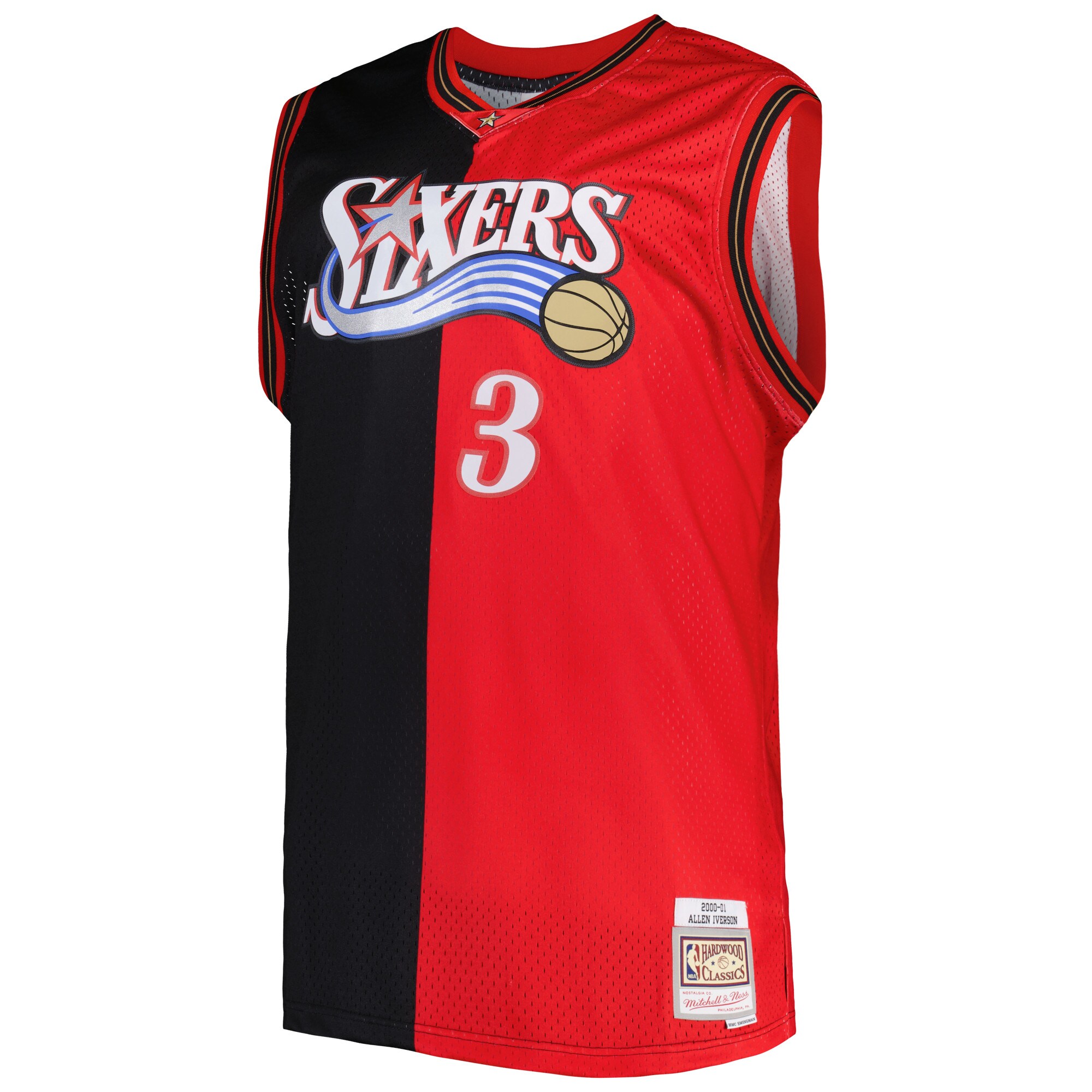 Men's Philadelphia 76ers Black/Red Big & Tall Hardwood Classics 2000/01 Split Swingman Jersey