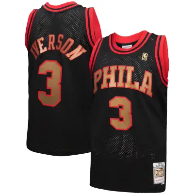 Men's Philadelphia 76ers Allen Iverson Black 1996/97 Hardwood Classics Reload 3.0 Swingman Jersey 01