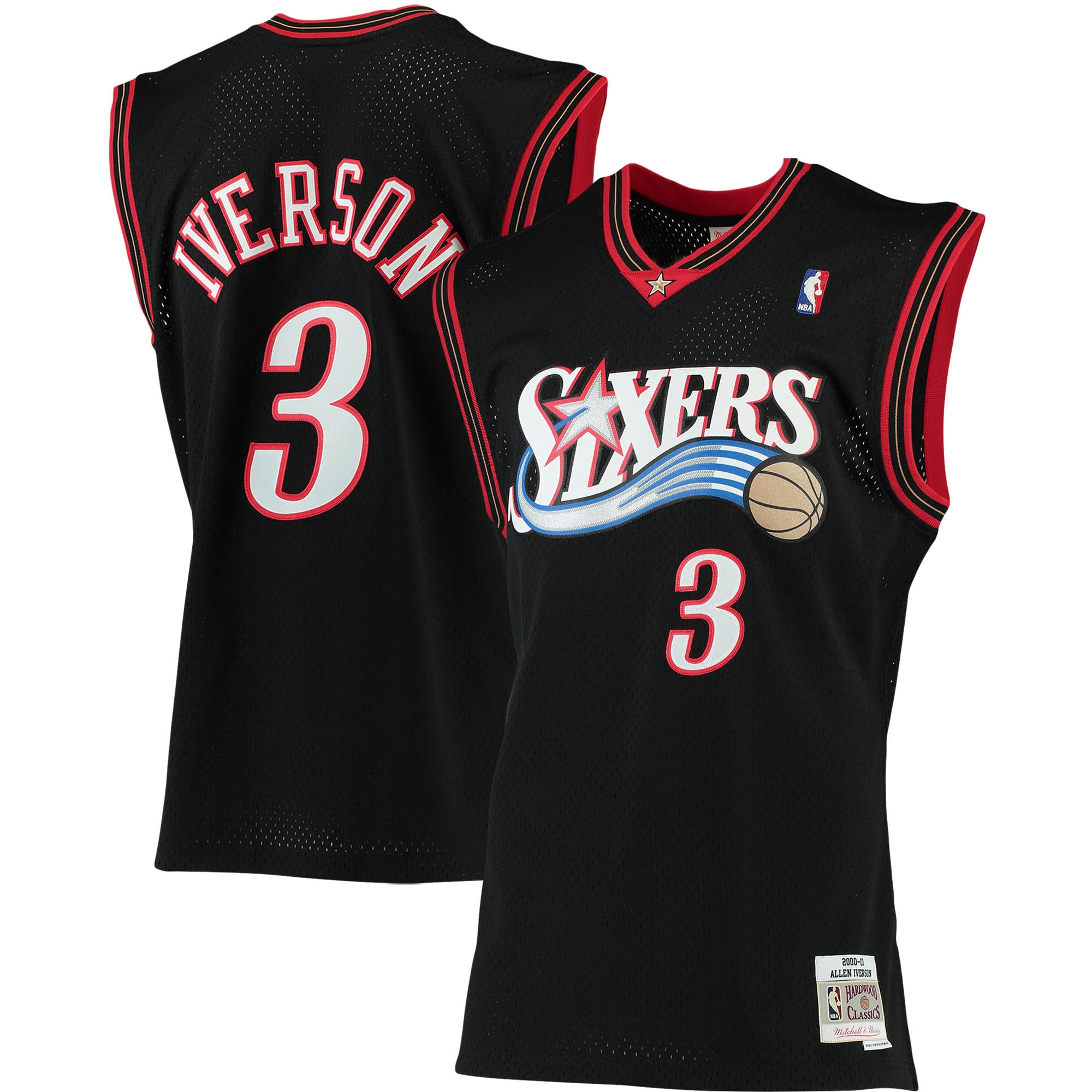 Men's Philadelphia 76ers Allen Iverson Black 2000/01 Big & Tall Hardwood Classics Swingman Jersey