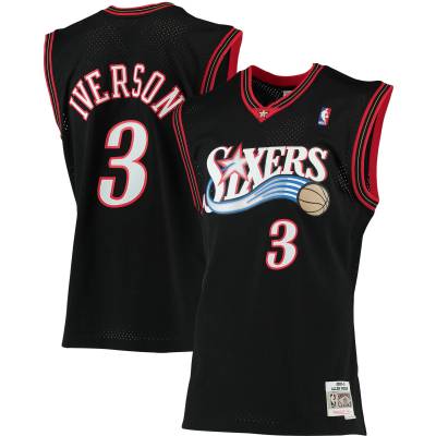 Men's Philadelphia 76ers Allen Iverson Black 2000/01 Big & Tall Hardwood Classics Swingman Jersey 01