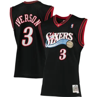 Men's Philadelphia 76ers Allen Iverson Black 2000/01 Big & Tall Hardwood Classics Swingman Jersey 01