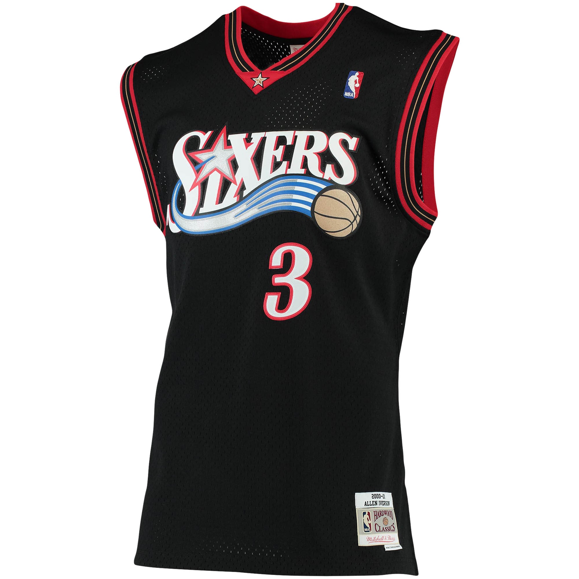Men's Philadelphia 76ers Allen Iverson Black 2000/01 Big & Tall Hardwood Classics Swingman Jersey