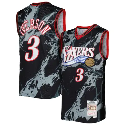 Men's Philadelphia 76ers Allen Iverson Black 2000/01 Hardwood Classics Marble Swingman Jersey 01