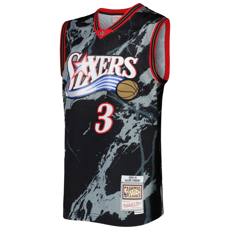 Men's Philadelphia 76ers Allen Iverson Black 2000/01 Hardwood Classics Marble Swingman Jersey