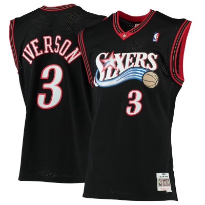 Men's Philadelphia 76ers Allen Iverson Black 2000/01 Hardwood Classics Swingman Jersey 01