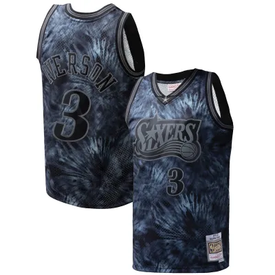 Men's Philadelphia 76ers Allen Iverson Black Hardwood Classics 1997/98 Tie-Dye Swingman Jersey 01