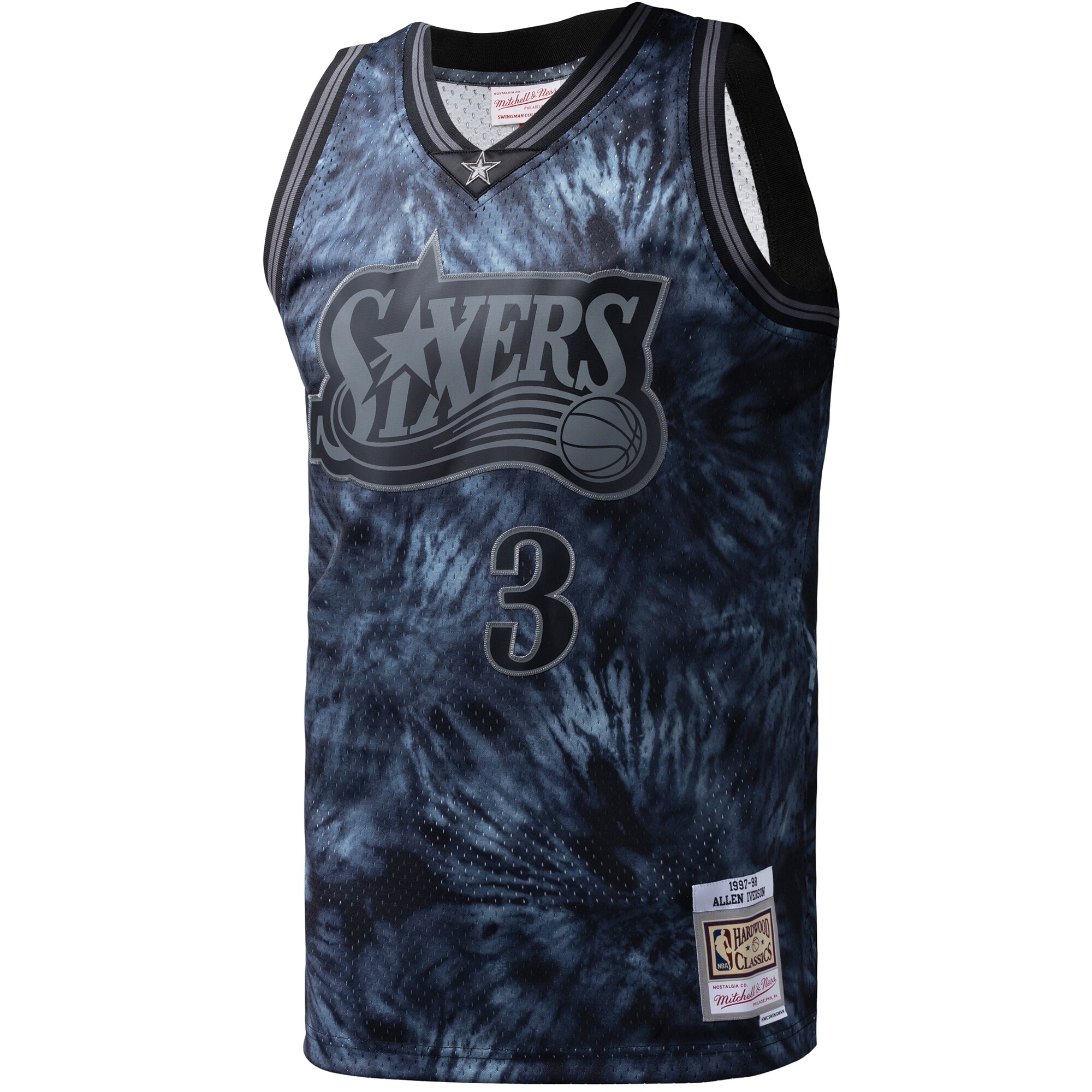 Men's Philadelphia 76ers Allen Iverson Black Hardwood Classics 1997/98 Tie-Dye Swingman Jersey