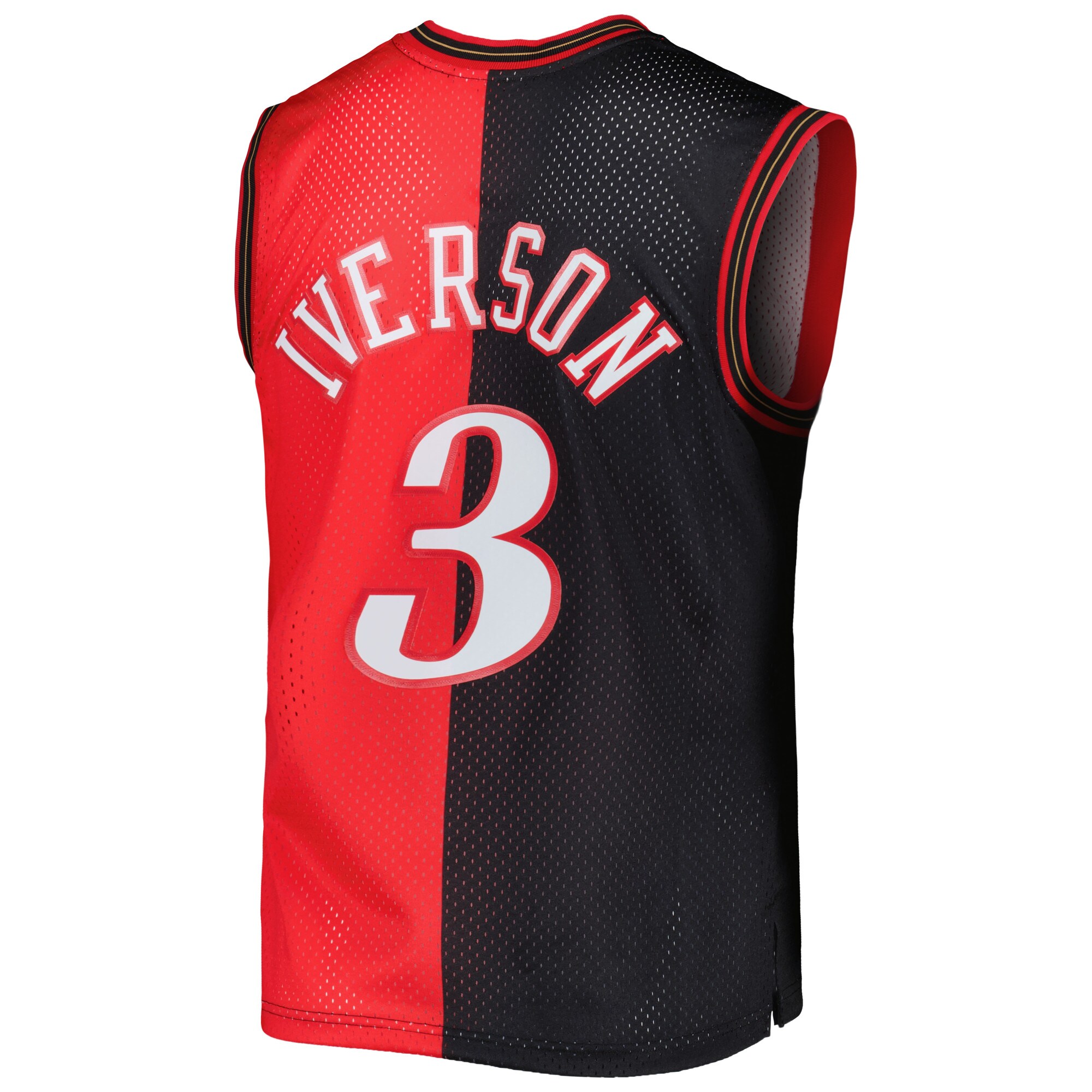 Men's Philadelphia 76ers Allen Iverson Black/Red Hardwood Classics 2000/01 Split Swingman Jersey