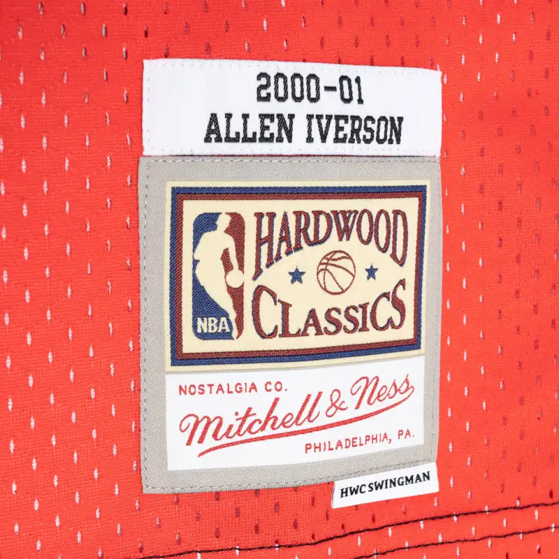 Men's Philadelphia 76ers Allen Iverson Black/Red Hardwood Classics 2000/01 Split Swingman Jersey