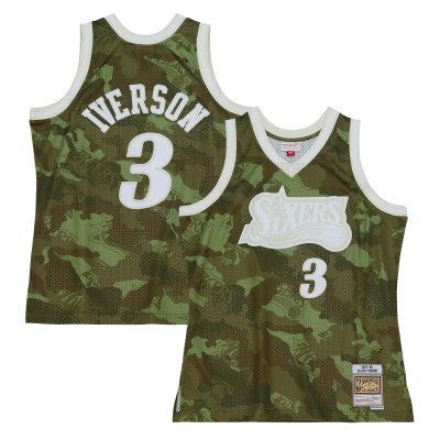 Men's Philadelphia 76ers Allen Iverson Camo Hardwood Classics 1997/98 Ghost Green Swingman Jersey 01