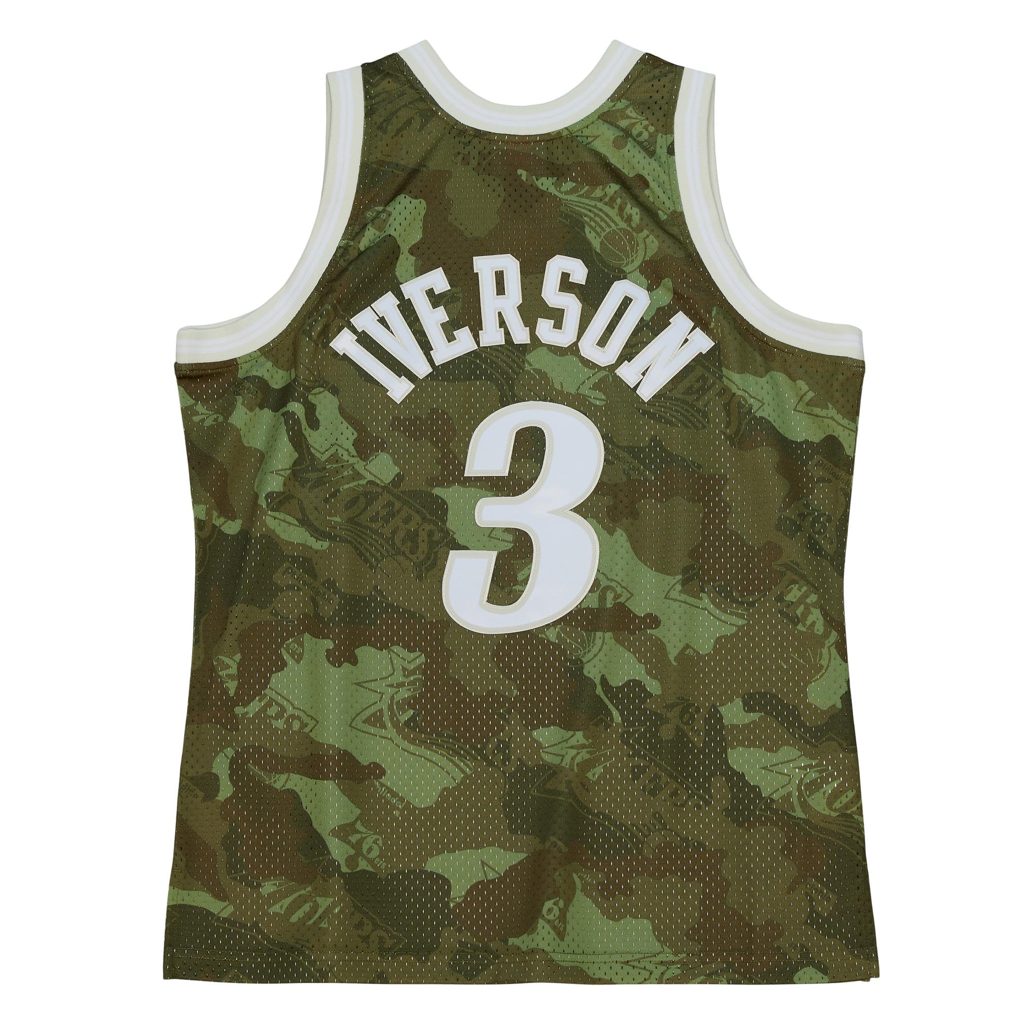 Men's Philadelphia 76ers Allen Iverson Camo Hardwood Classics 1997/98 Ghost Green Swingman Jersey
