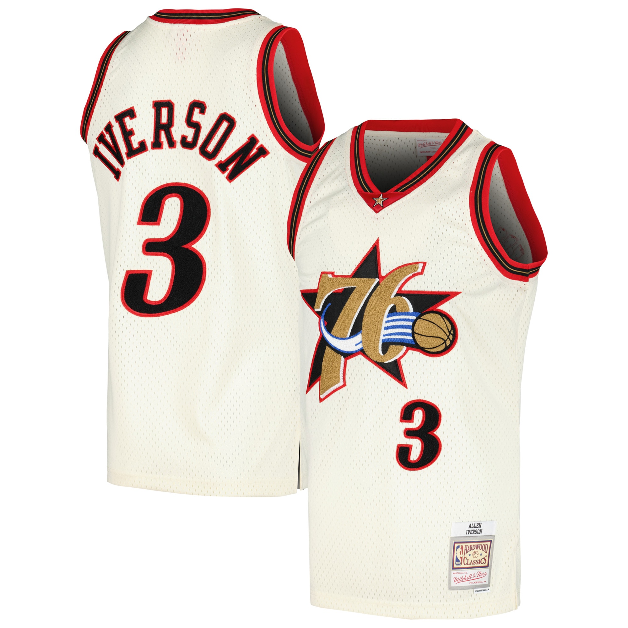Men's Philadelphia 76ers Allen Iverson Cream Chainstitch Swingman Jersey