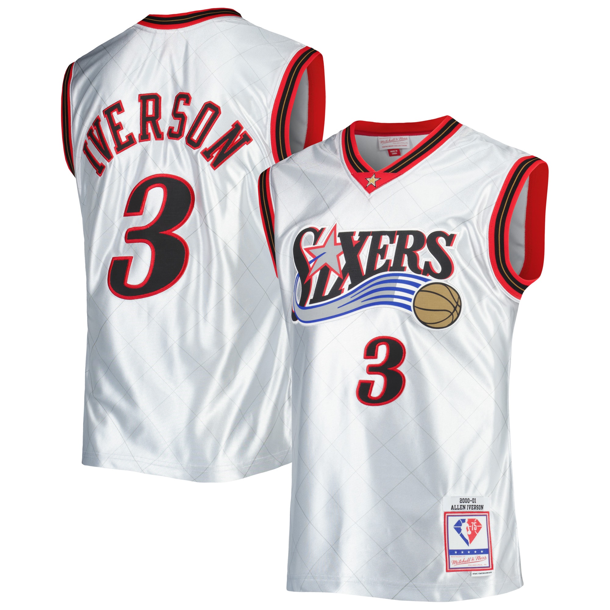 Men's Philadelphia 76ers Allen Iverson Platinum 2000/01 Hardwood Classics 75th Anniversary Swingman Jersey