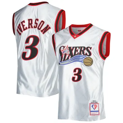 Men's Philadelphia 76ers Allen Iverson Platinum 2000/01 Hardwood Classics 75th Anniversary Swingman Jersey 01