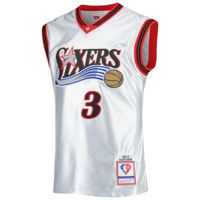 Men's Philadelphia 76ers Allen Iverson Platinum 2000/01 Hardwood Classics 75th Anniversary Swingman Jersey 02