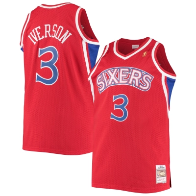 Men's Philadelphia 76ers Allen Iverson Red 1996/97 Big & Tall Hardwood Classics Swingman Jersey 01