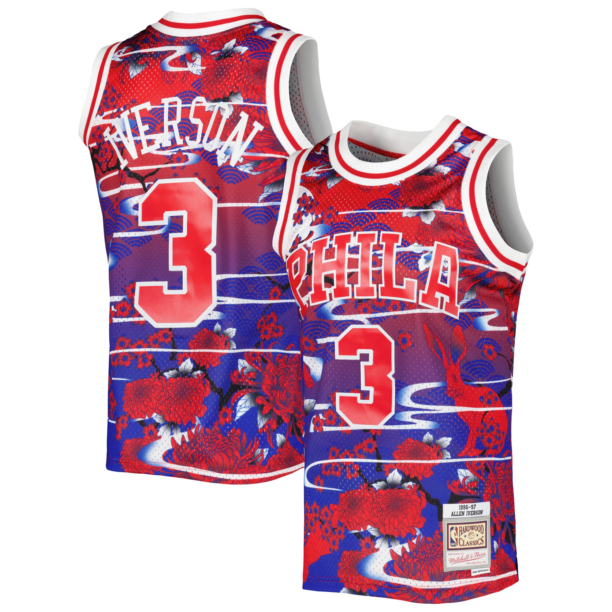 Men's Philadelphia 76ers Allen Iverson Red 1996/97 Hardwood Classics Lunar New Year Swingman Jersey