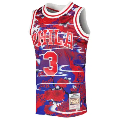 Men's Philadelphia 76ers Allen Iverson Red 1996/97 Hardwood Classics Lunar New Year Swingman Jersey 02
