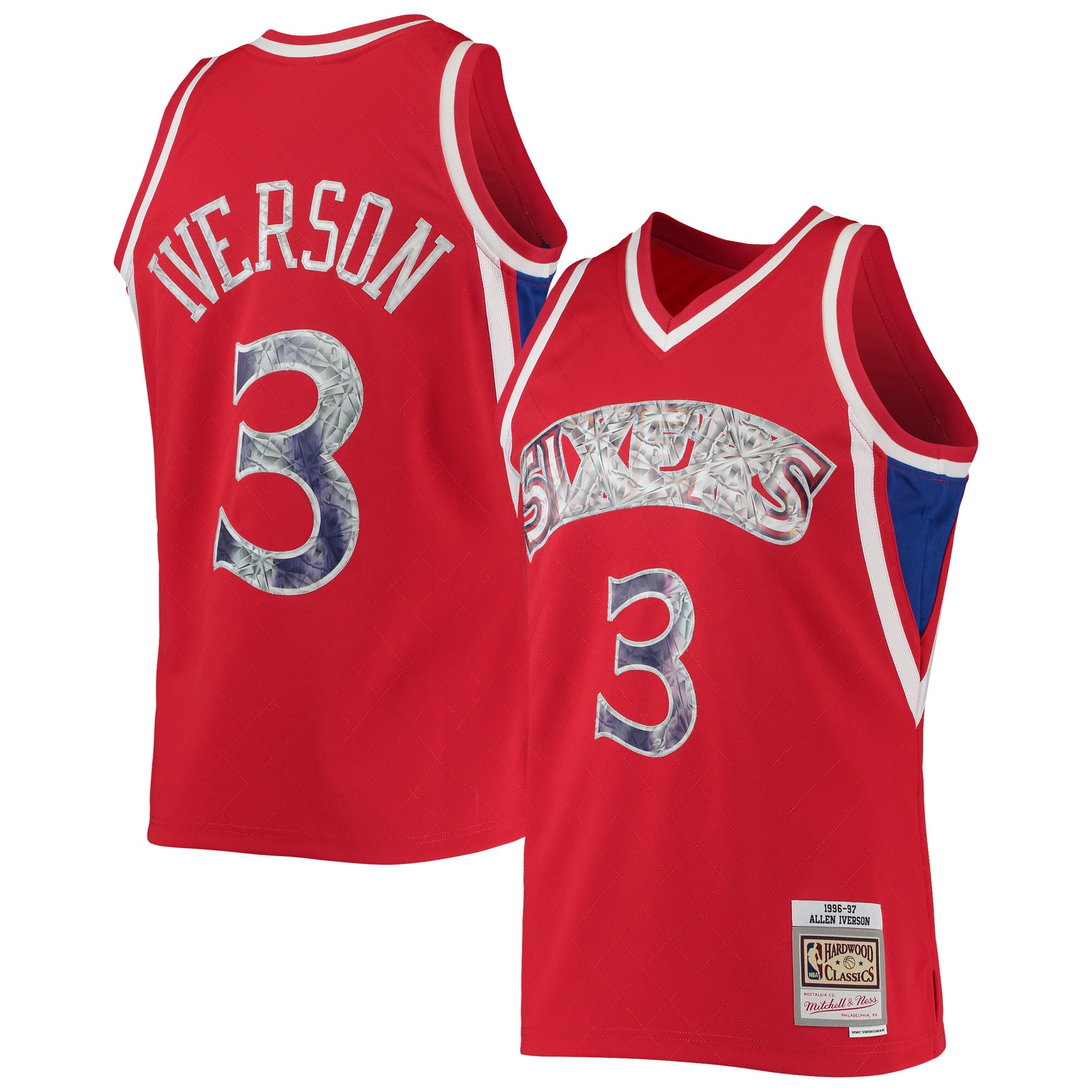 Men's Philadelphia 76ers Allen Iverson Red 1996/97 Hardwood Classics NBA 75th Anniversary Diamond Swingman Jersey
