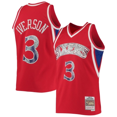 Men's Philadelphia 76ers Allen Iverson Red 1996/97 Hardwood Classics NBA 75th Anniversary Diamond Swingman Jersey 01