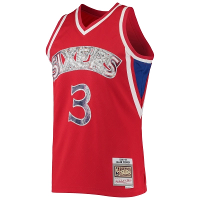 Men's Philadelphia 76ers Allen Iverson Red 1996/97 Hardwood Classics NBA 75th Anniversary Diamond Swingman Jersey 02