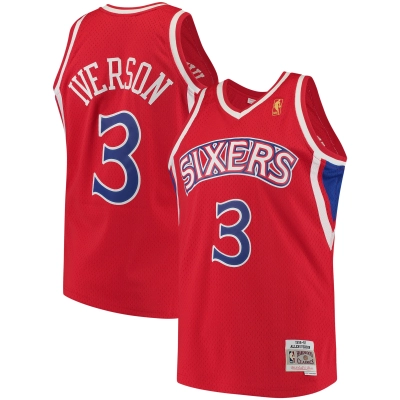 Men's Philadelphia 76ers Allen Iverson Red 1996/97 Hardwood Classics Swingman Jersey 01