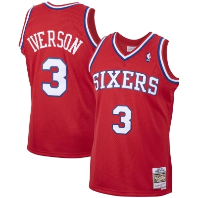 Men's Philadelphia 76ers Allen Iverson Red 2001/02 Hardwood Classics Swingman Jersey 01