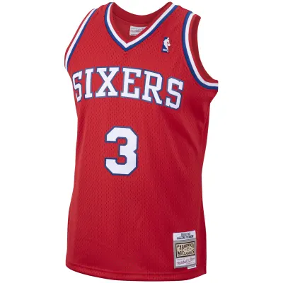 Men's Philadelphia 76ers Allen Iverson Red 2001/02 Hardwood Classics Swingman Jersey 02