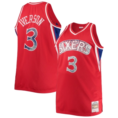 Men's Philadelphia 76ers Allen Iverson Red Big & Tall 1996/97 NBA 75th Anniversary Diamond Swingman Jersey 01