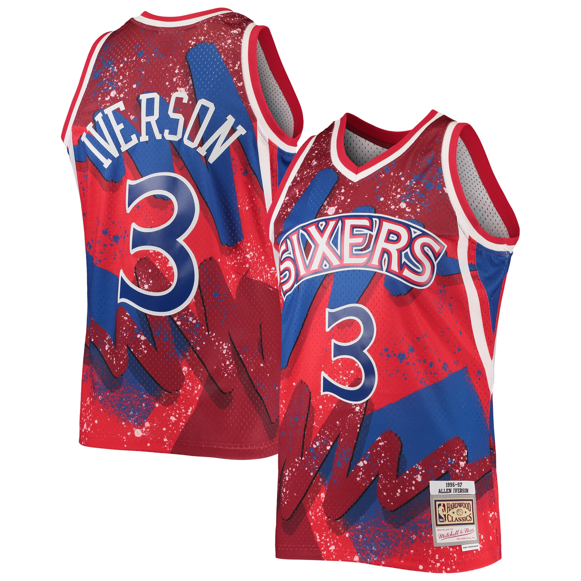 Men's Philadelphia 76ers Allen Iverson Red Hardwood Classics 1996/97 Hyper Hoops Swingman Jersey