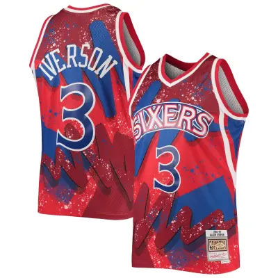 Men's Philadelphia 76ers Allen Iverson Red Hardwood Classics 1996/97 Hyper Hoops Swingman Jersey 01