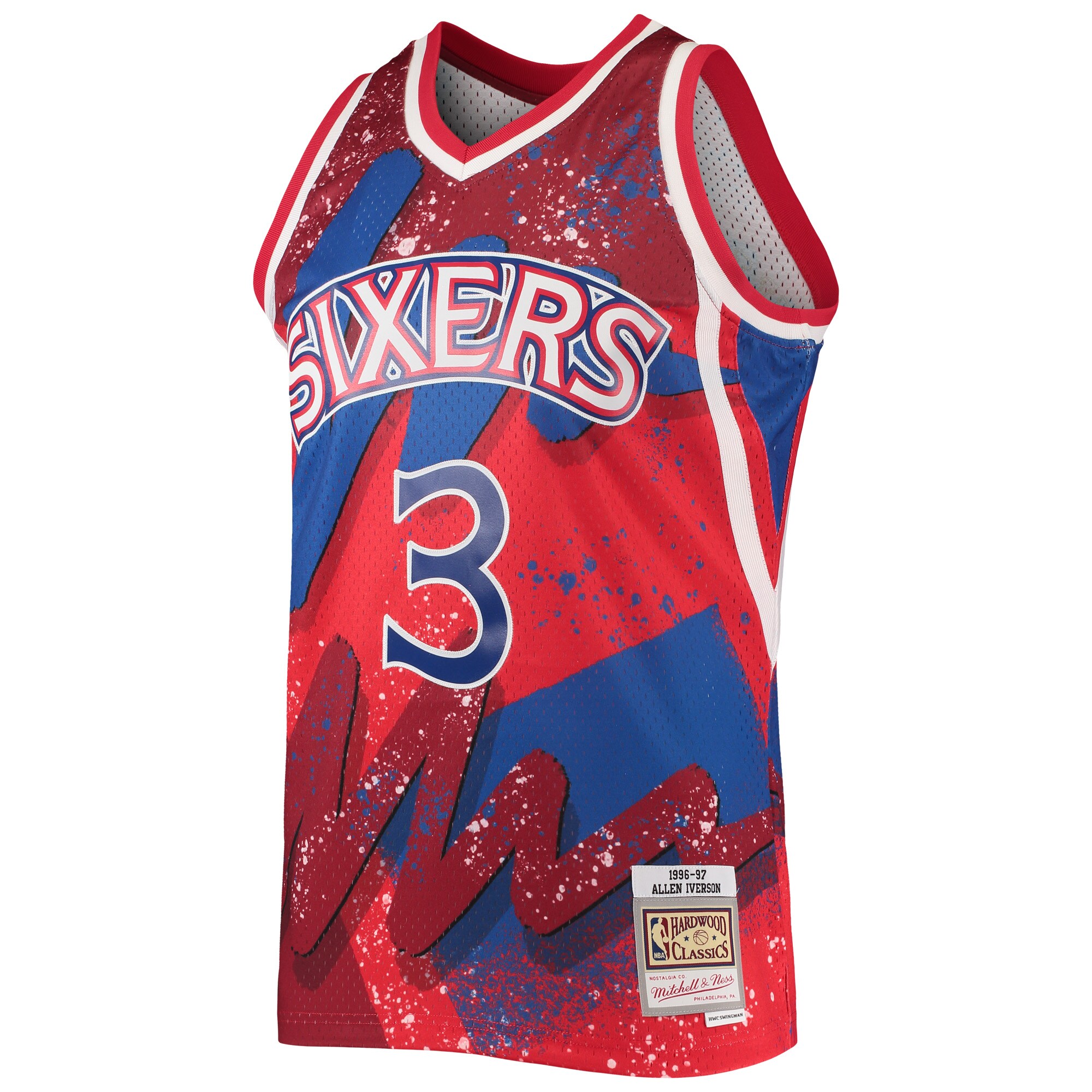 Men's Philadelphia 76ers Allen Iverson Red Hardwood Classics 1996/97 Hyper Hoops Swingman Jersey