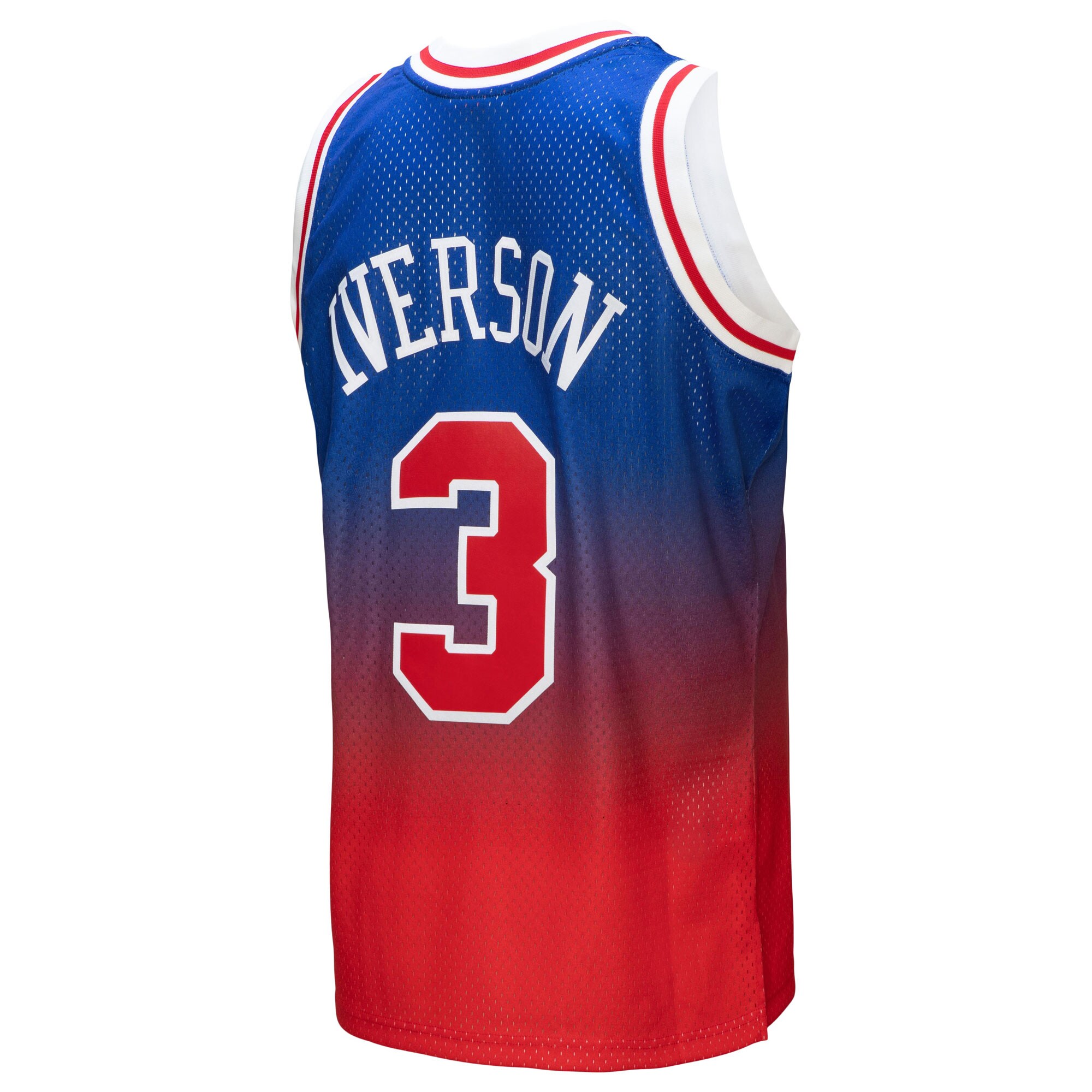 Men's Philadelphia 76ers Allen Iverson Red/Royal 1996/97 Hardwood Classics Fadeaway Swingman Player Jersey