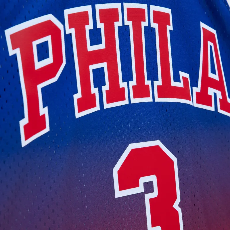 Men's Philadelphia 76ers Allen Iverson Red/Royal 1996/97 Hardwood Classics Fadeaway Swingman Player Jersey