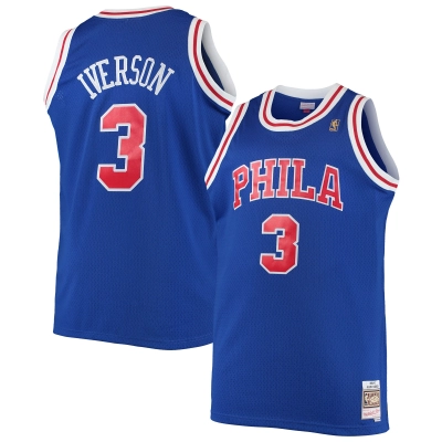 Men's Philadelphia 76ers Allen Iverson Royal 1996/97 Big & Tall Hardwood Classics Swingman Jersey 01